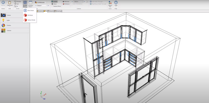 3d wireframe of kitchen project