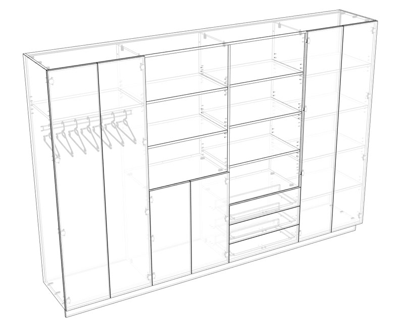 polyboard cabinet showing hardware