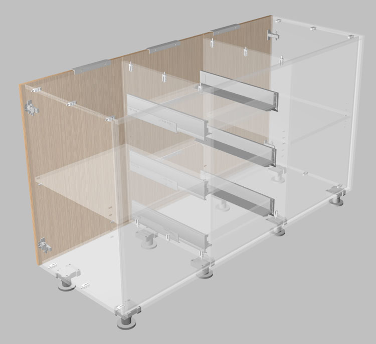 cabinet with large range of 3d hardware