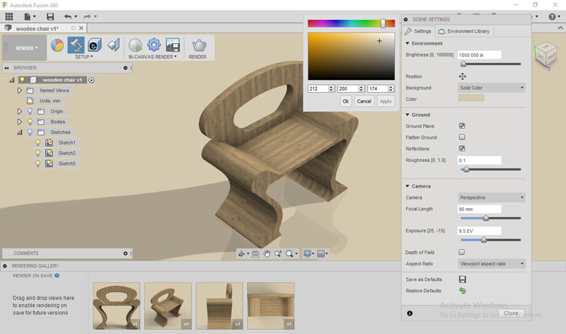 fusion 360 custom chair design