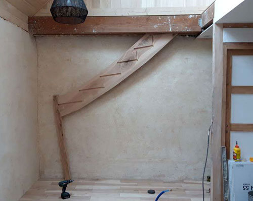 first stringer and newel post installed
