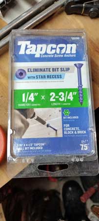 tapcon screws used to fix stringers