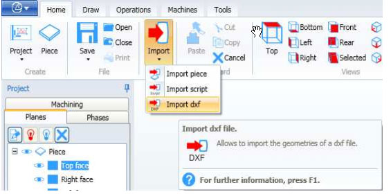 Maestro import DXF command