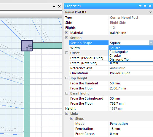 newel-parameters stair project editing