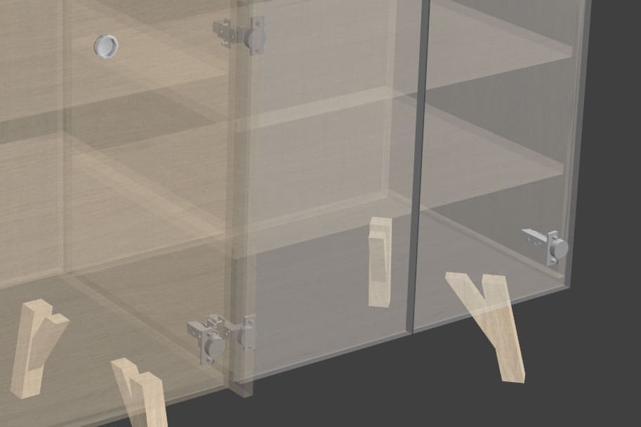 tiomos hinges shown in polyboard cabinet project