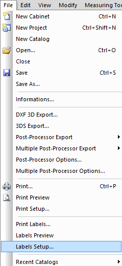polyboard label setup menu option