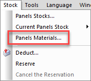 menu item for panel materials