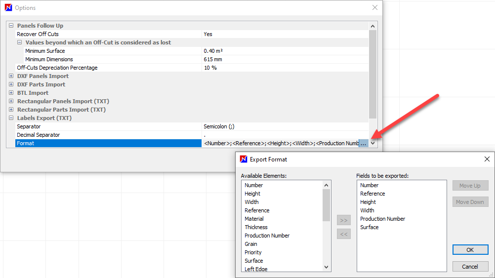 label export settings window