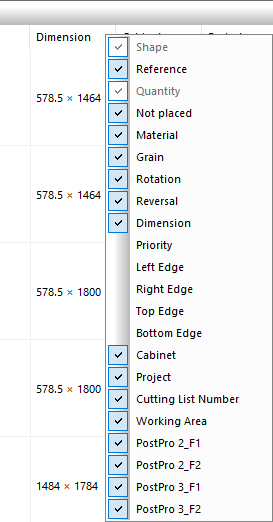 show and hide parameters of parts