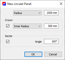 circular panel creation window in optinest