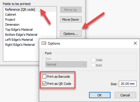 label qr code and barcode option in opticut