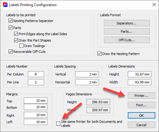 use alternative printer for labels