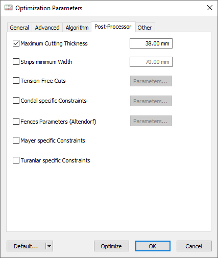 post processor cutting optimisation parameters