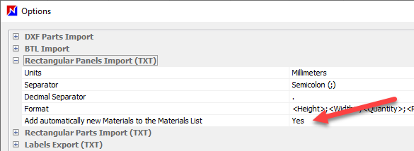 automatically add new materials to optinest