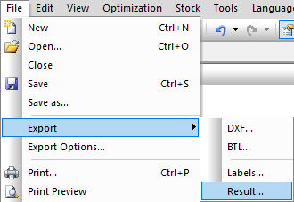menu option to export results