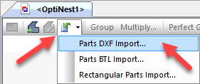 import dxf parts menu option