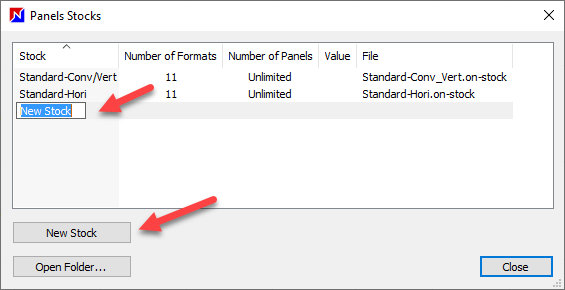 create new stock of panels
