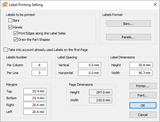 polyboard label settings