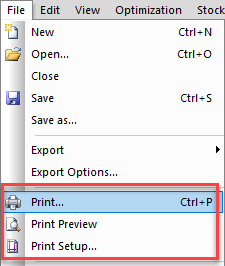 print optimization menu option in optinest