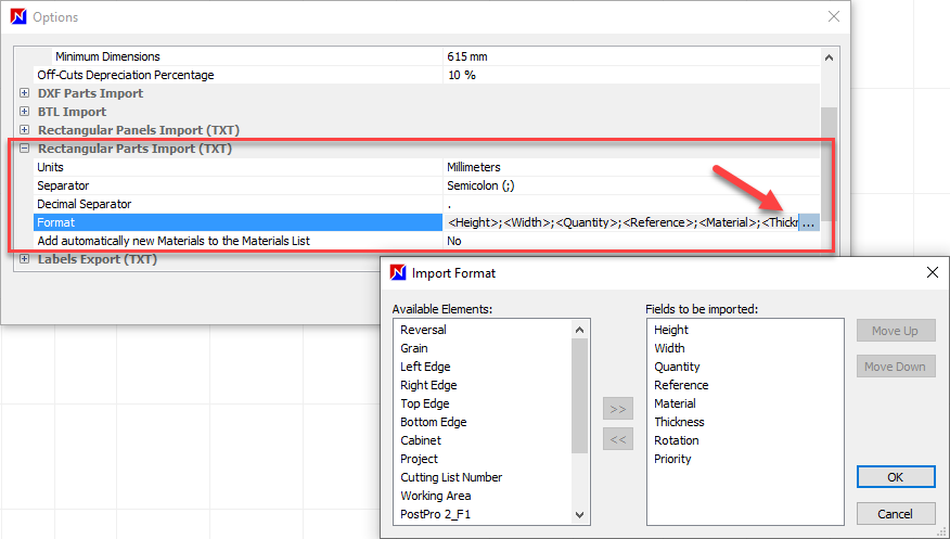 csv parts import options
