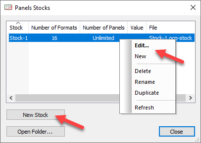 edit or create a new stock