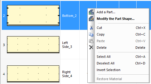 quick access to part commands