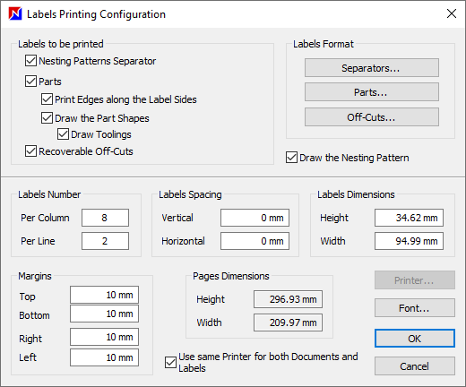 label settings window in optinest