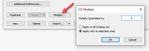 multiple line items in cutting list