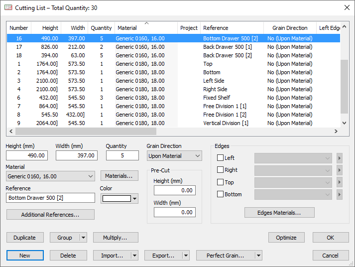 polyboard cutting list open in opticut
