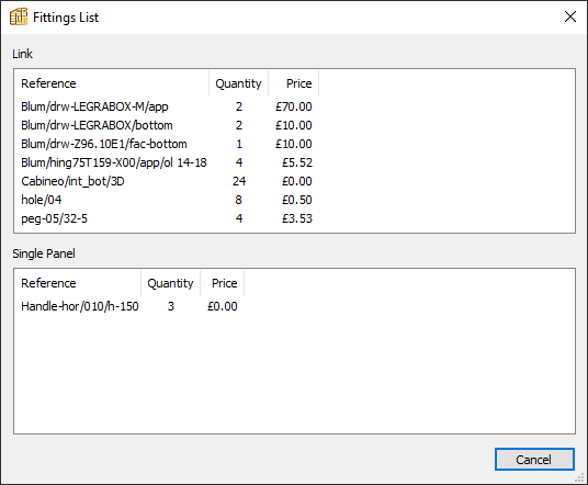fitting list in PolyBoard
