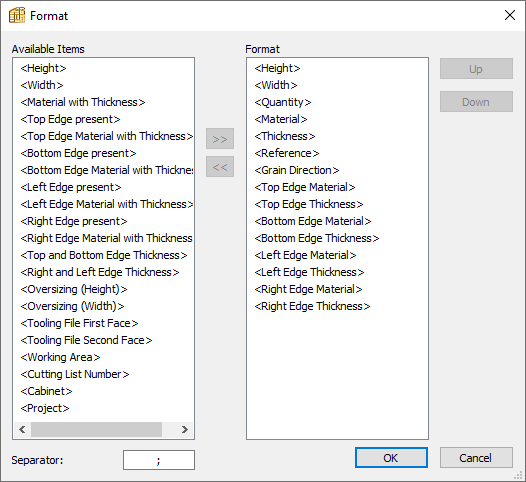 additional cutting list options