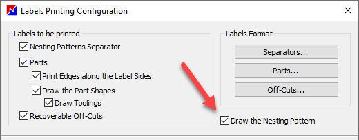 show nesting patterns and specific part position on labels