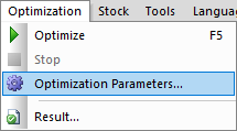 optimize parameters menu item in optinest