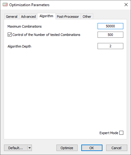Optimization parameters algorithm