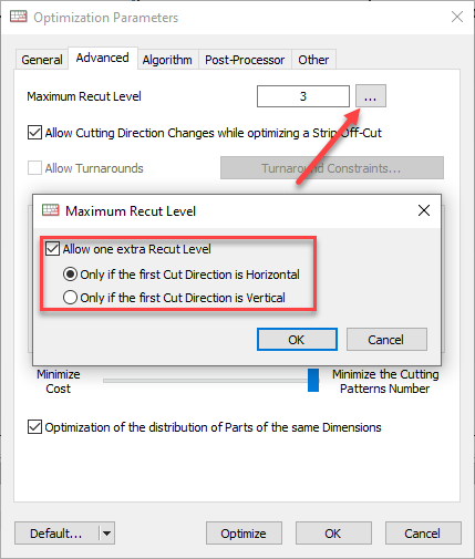 add one recut level depending on cut direction window