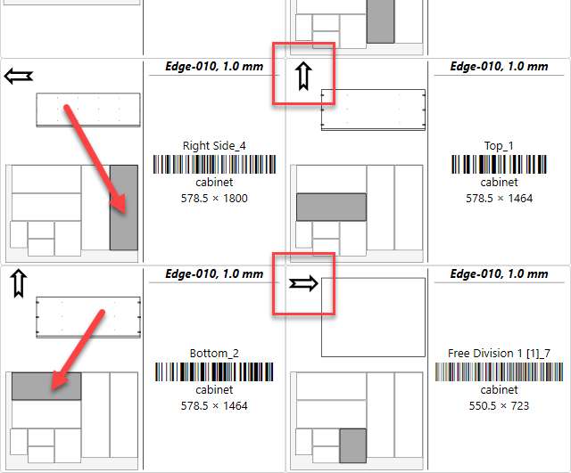 label showing part position and arrow to orientate the label correctly