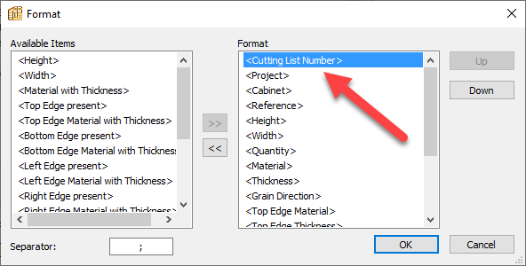 cutting list format options
