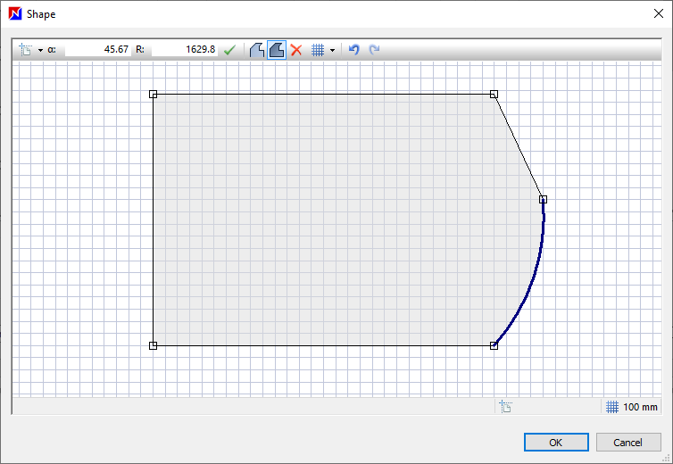 panel shape editing window