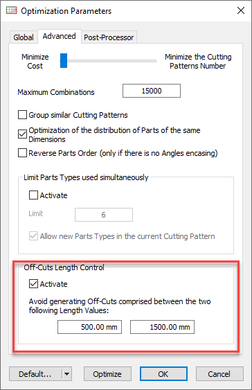 bar off-cut configuration
