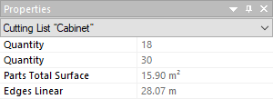 Properties window in opticut