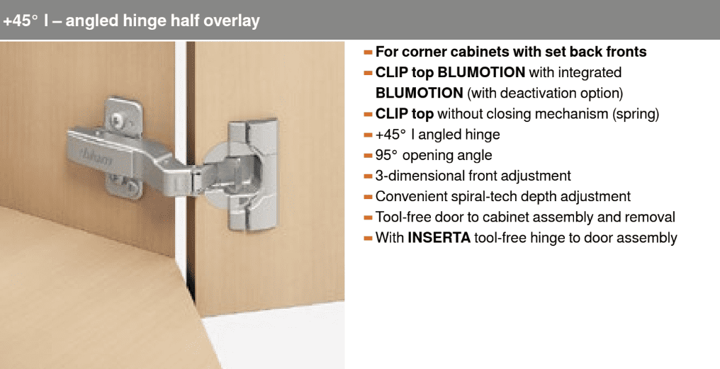45 degree angled hinge by blum