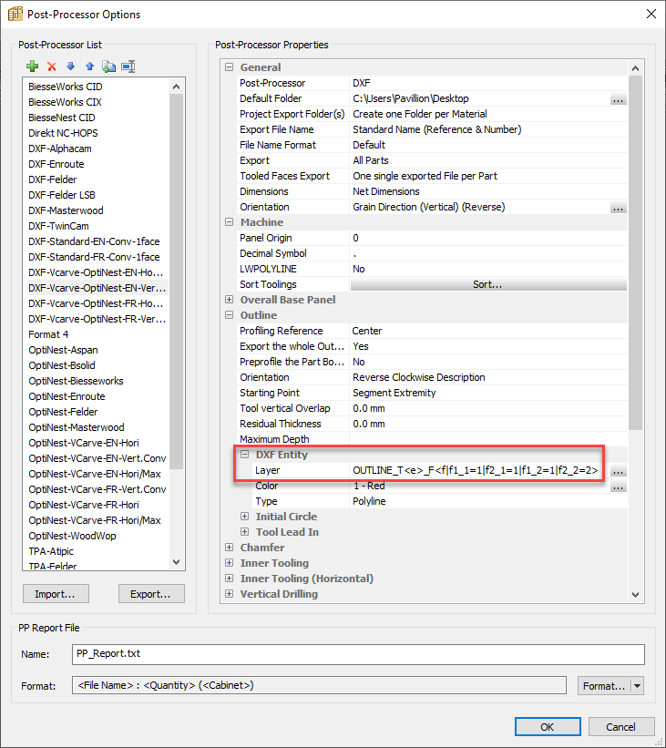 cnc cabinet making software showing post processor settings