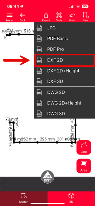 dxf 2d option in disto