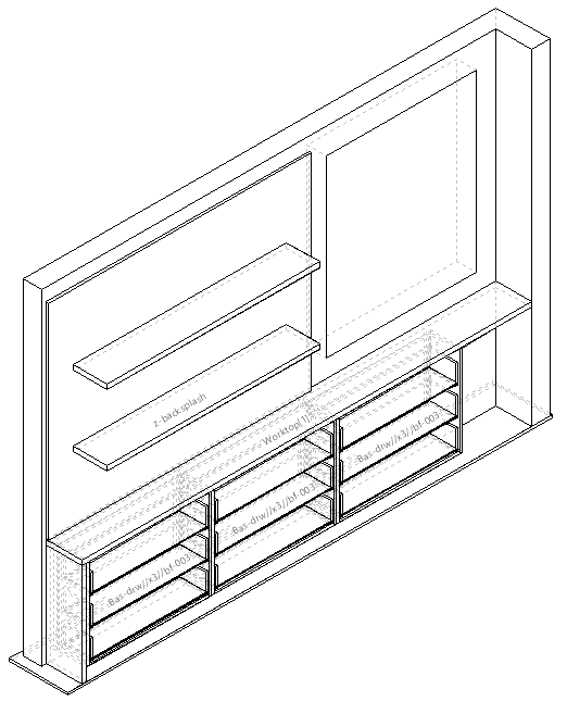 3d dimensioned cabinet cut through layout in polyboard