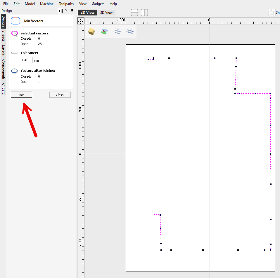 merge vectors to create single wall vector in vcarve
