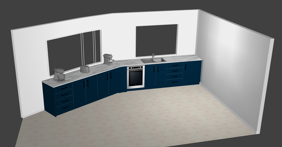 kitchen with irregular walls