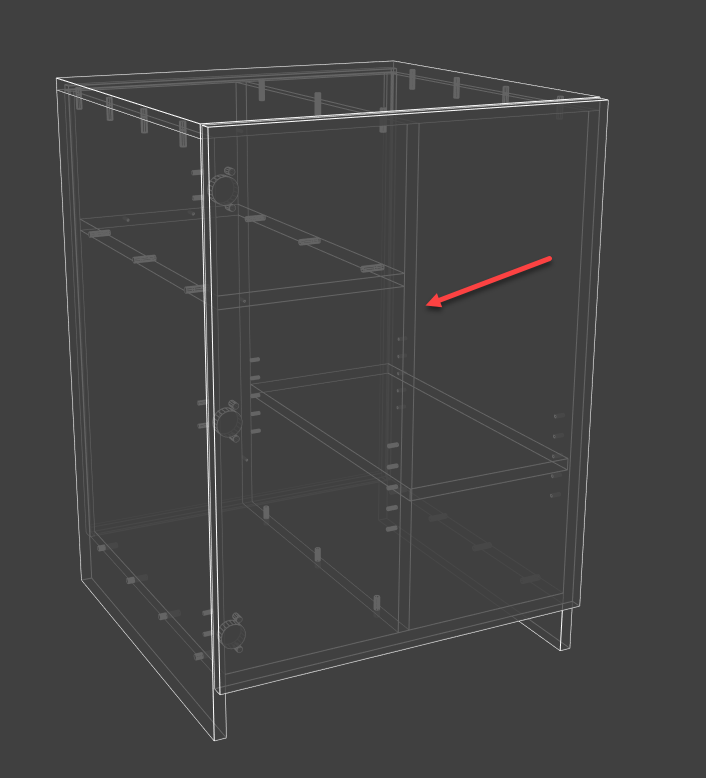 cabinet with upright showing toolings on both faces