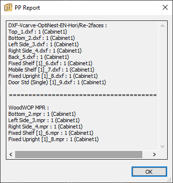 post processor report with output split by face