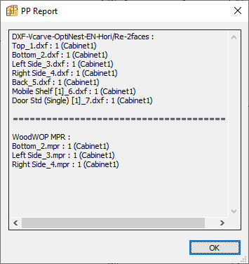 post processor report showing output separated for each CNC machine