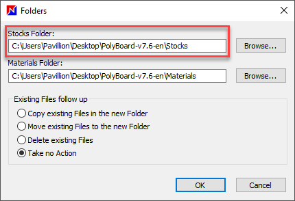 access path to the stock folder in the OptiNest software